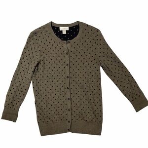 LOFT Olive Green Polka Dot Button Cardigan